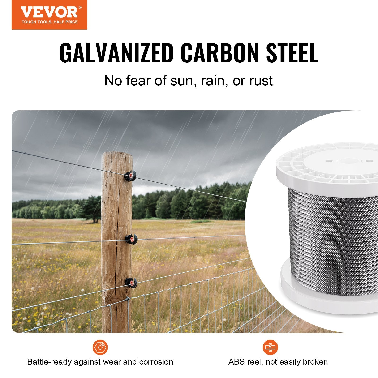 Automotive Repair & Speciality Tools: VEVOR Carbon Steel Cable 6.35 mm 7 x 19 Steel Wire Rope 76.2 m Cable Railing