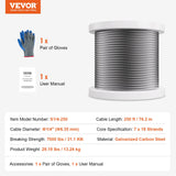 Automotive Repair & Speciality Tools: VEVOR Carbon Steel Cable 6.35 mm 7 x 19 Steel Wire Rope 76.2 m Cable Railing