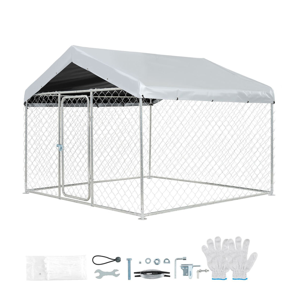 Outdoor Dog Kennel, 2 x 2 x 1.6 m Large Dog Kennel with Secure Lock, Outside Dogs Enclosures with UV-Resistant & Waterproof Roof Cover, Heavy Duty Pet Crate Cage Run for Large Dogs