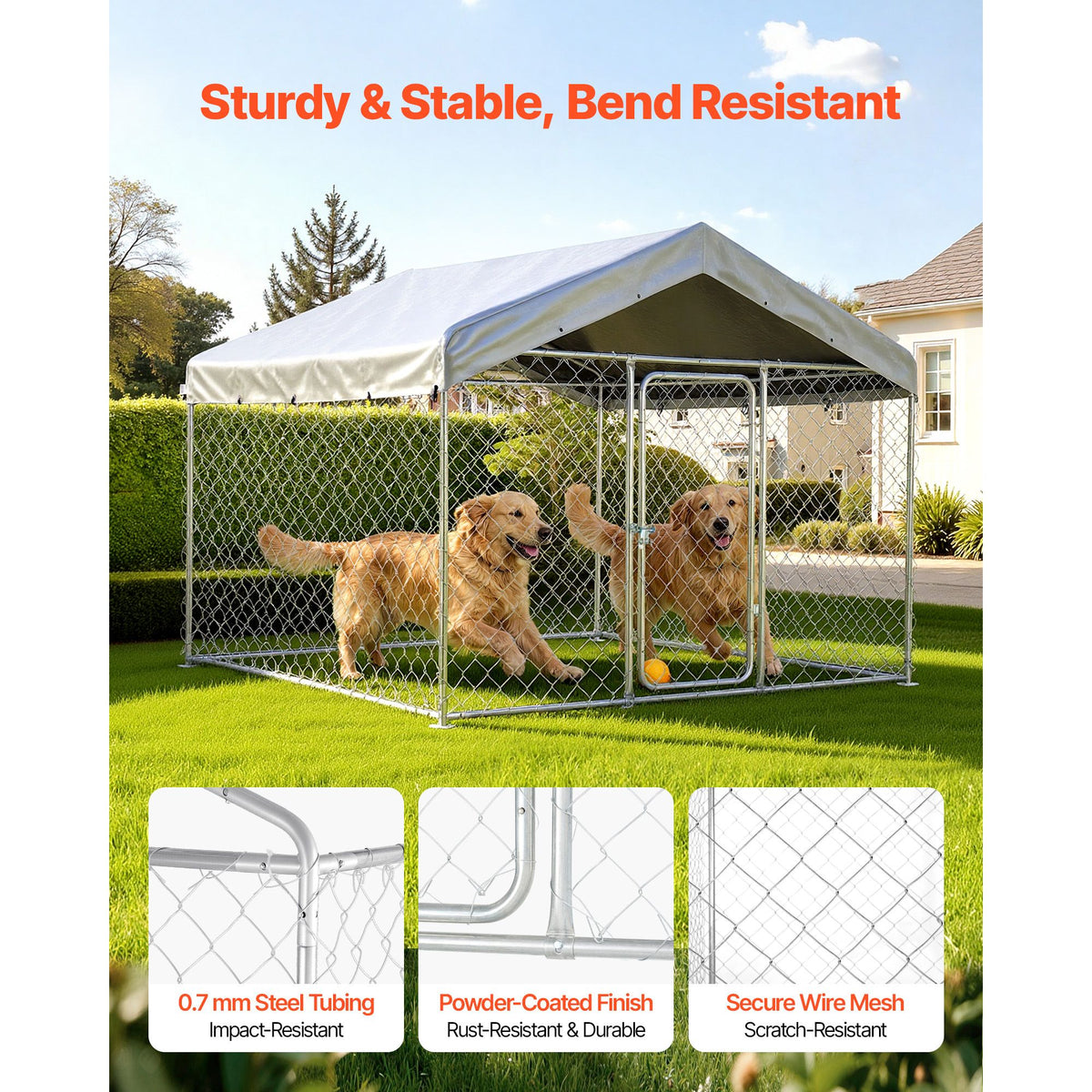 Outdoor Dog Kennel, 2 x 2 x 1.6 m Large Dog Kennel with Secure Lock, Outside Dogs Enclosures with UV-Resistant & Waterproof Roof Cover, Heavy Duty Pet Crate Cage Run for Large Dogs