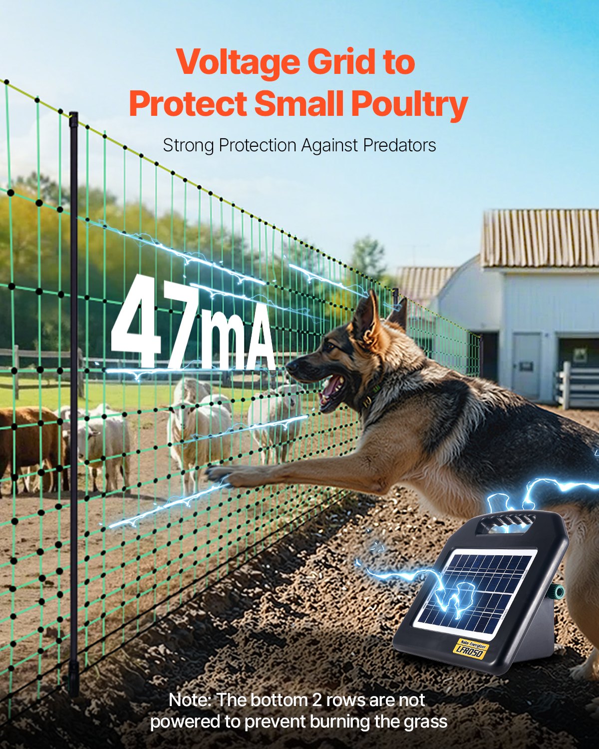 Fencing: VEVOR Electric Fence Netting, 0.88 x 49.98 m, PE Net Fencing with Posts & Double-Spiked Stakes, Utility Portable Mesh for Goats, Sheep, Lambs, Deer, Hogs, Dogs, Used in Backyards, Farms, and Ranches