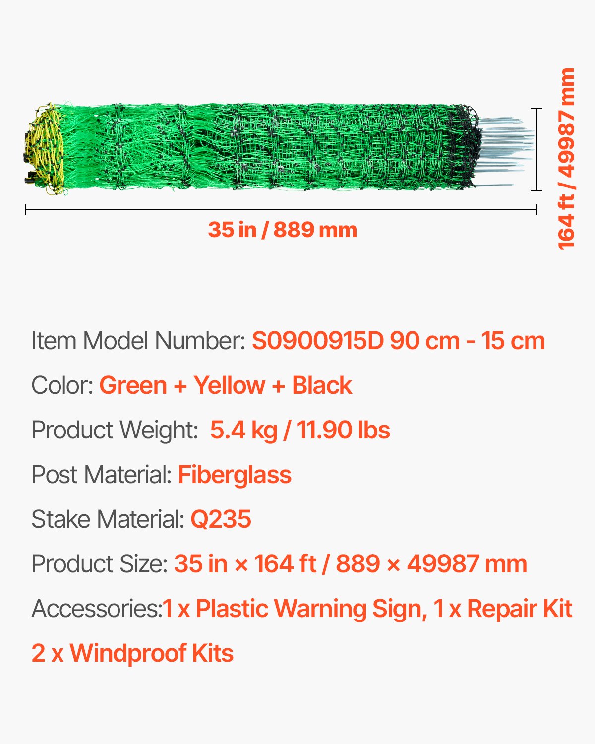 Fencing: VEVOR Electric Fence Netting, 0.88 x 49.98 m, PE Net Fencing with Posts & Double-Spiked Stakes, Utility Portable Mesh for Goats, Sheep, Lambs, Deer, Hogs, Dogs, Used in Backyards, Farms, and Ranches