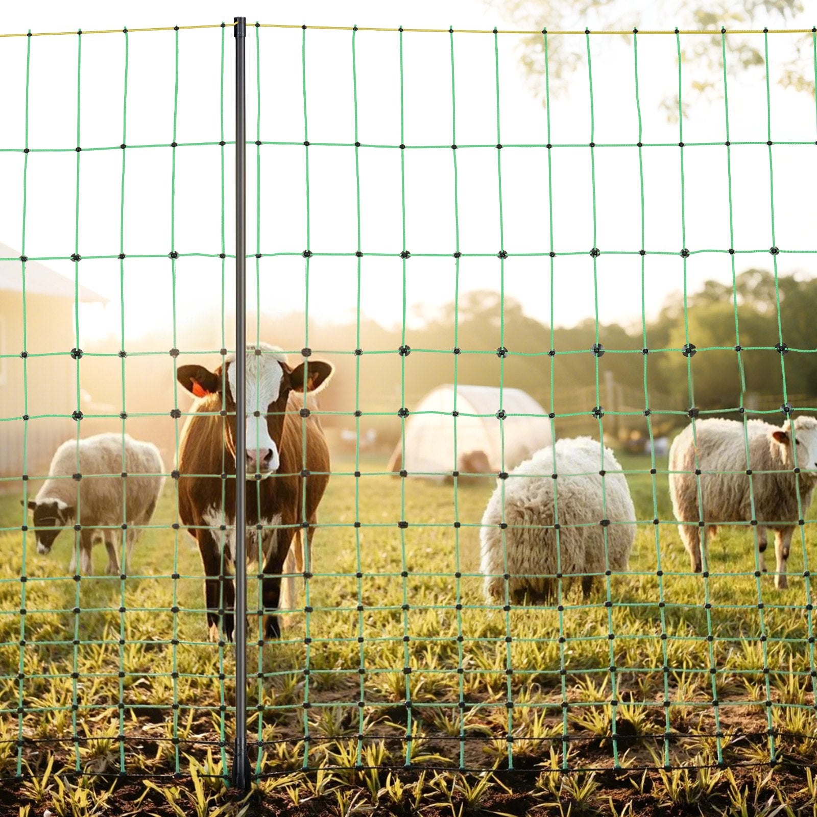 Fencing: VEVOR Electric Fence Netting, 0.88 x 49.98 m, PE Net Fencing with Posts & Double-Spiked Stakes, Utility Portable Mesh for Goats, Sheep, Lambs, Deer, Hogs, Dogs, Used in Backyards, Farms, and Ranches