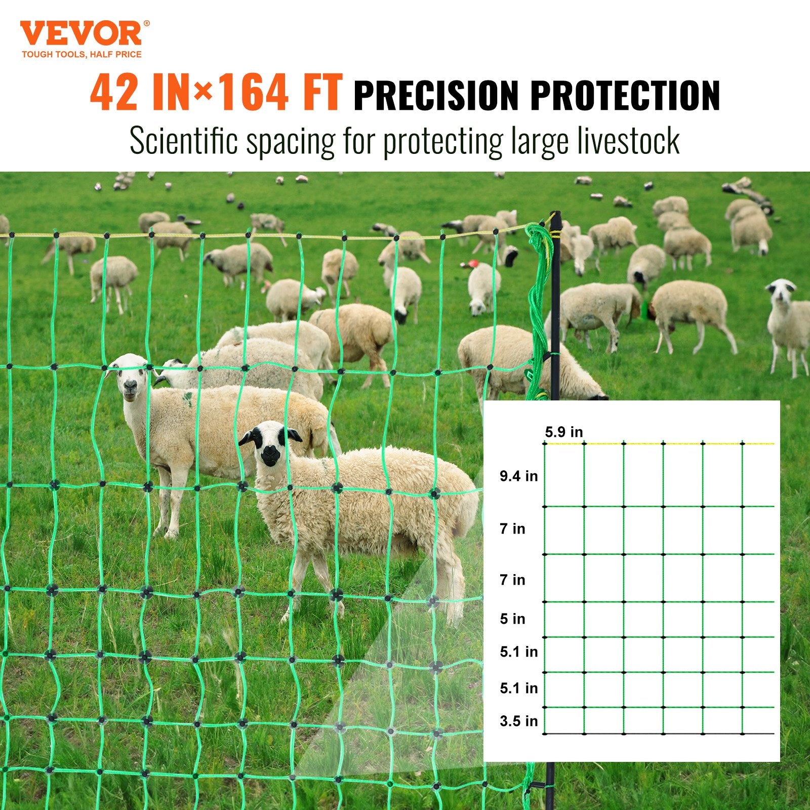 Fencing: VEVOR Electric Fence Netting, 1.06 x 49.98 m, PE Net Fencing with Posts & Double-Spiked Stakes, Utility Portable Mesh for Goats, Sheep, Lambs, Deer, Hogs, Dogs, Used in Backyards, Farms, and Ranches