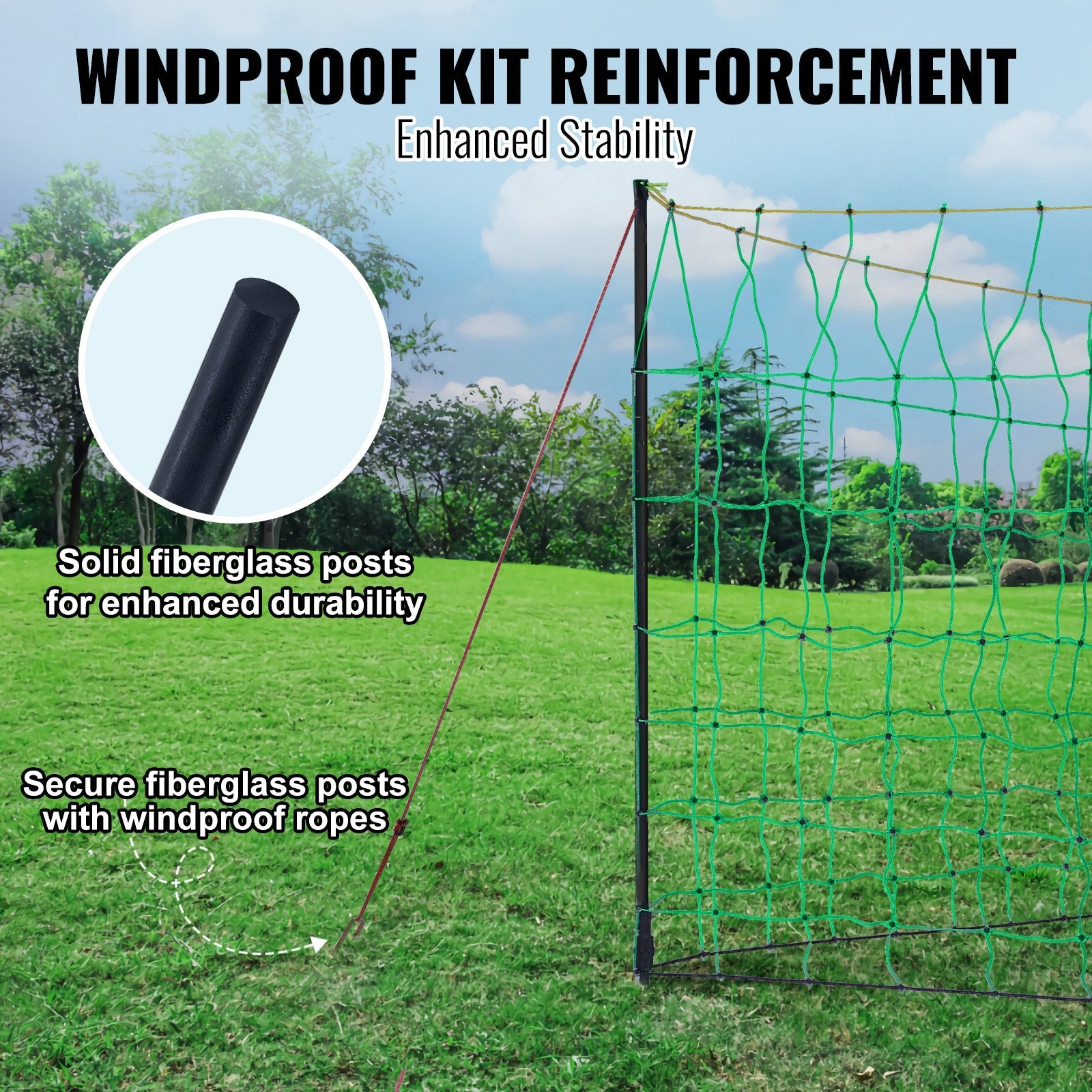 Fencing: VEVOR Electric Fence Netting, 1.06 x 49.98 m, PE Net Fencing with Posts & Double-Spiked Stakes, Utility Portable Mesh for Goats, Sheep, Lambs, Deer, Hogs, Dogs, Used in Backyards, Farms, and Ranches