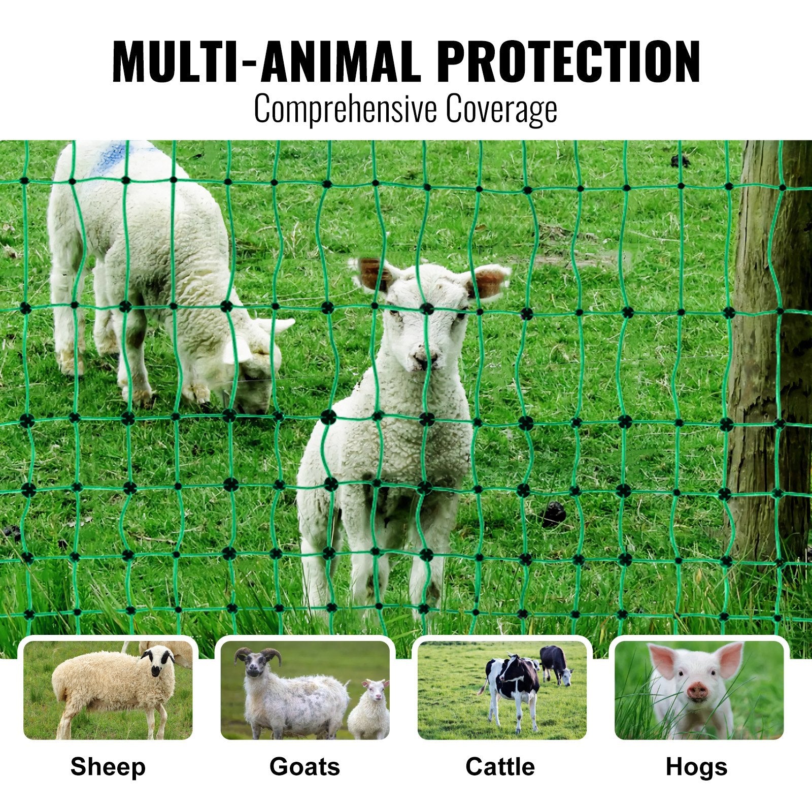 Fencing: VEVOR Electric Fence Netting, 1.06 x 49.98 m, PE Net Fencing with Posts & Double-Spiked Stakes, Utility Portable Mesh for Goats, Sheep, Lambs, Deer, Hogs, Dogs, Used in Backyards, Farms, and Ranches