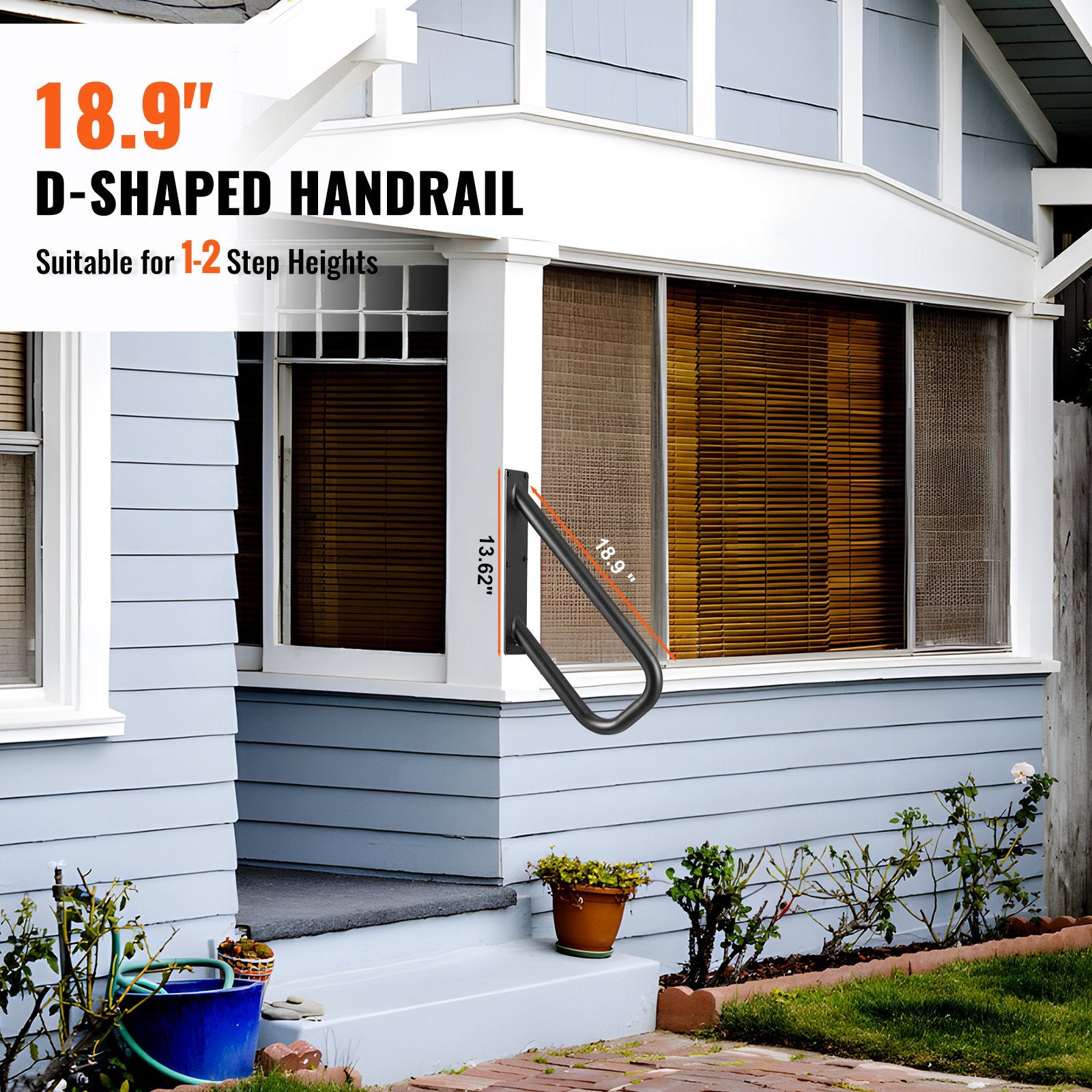 Door Hardware: VEVOR Handrails for Outdoor Steps, 18.9" Length 1.3"Pipe Wall Mount Safety Railings for 1-2 Steps, Stair Handrail with Matte Black Finished,for Garden,Yard and Garage & Elderly,Pregnant Women, Disable