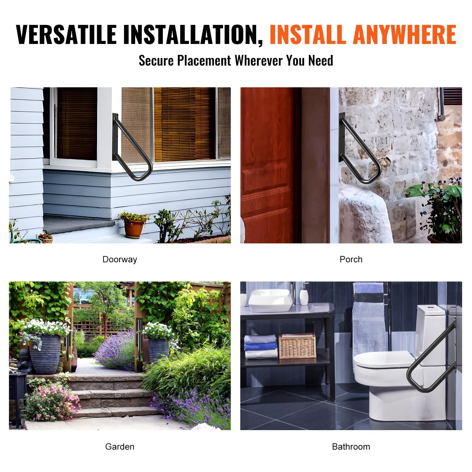Door Hardware: VEVOR Handrails for Outdoor Steps, 18.9" Length 1.3"Pipe Wall Mount Safety Railings for 1-2 Steps, Stair Handrail with Matte Black Finished,for Garden,Yard and Garage & Elderly,Pregnant Women, Disable