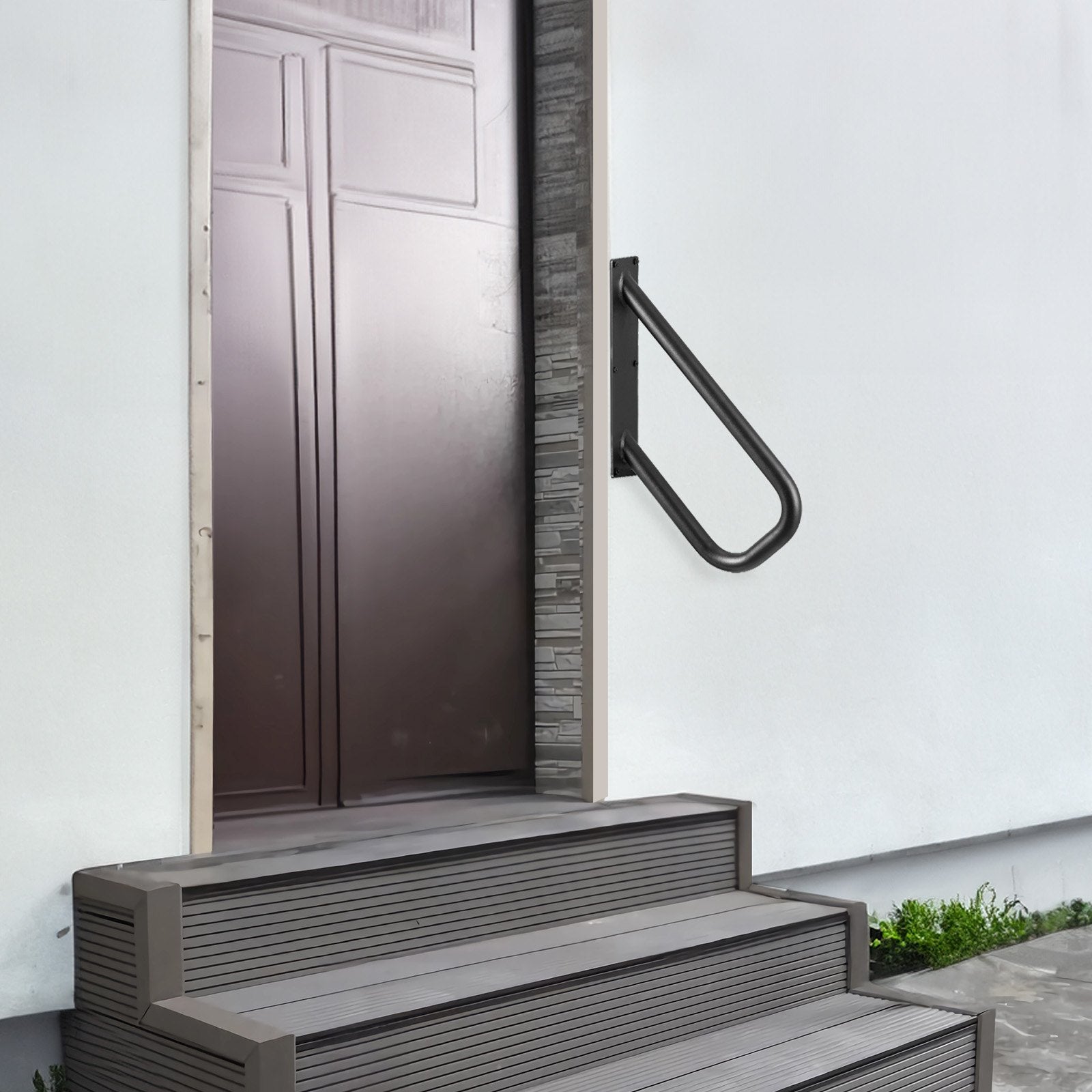 Door Hardware: VEVOR Handrails for Outdoor Steps, 18.9" Length 1.3"Pipe Wall Mount Safety Railings for 1-2 Steps, Stair Handrail with Matte Black Finished,for Garden,Yard and Garage & Elderly,Pregnant Women, Disable
