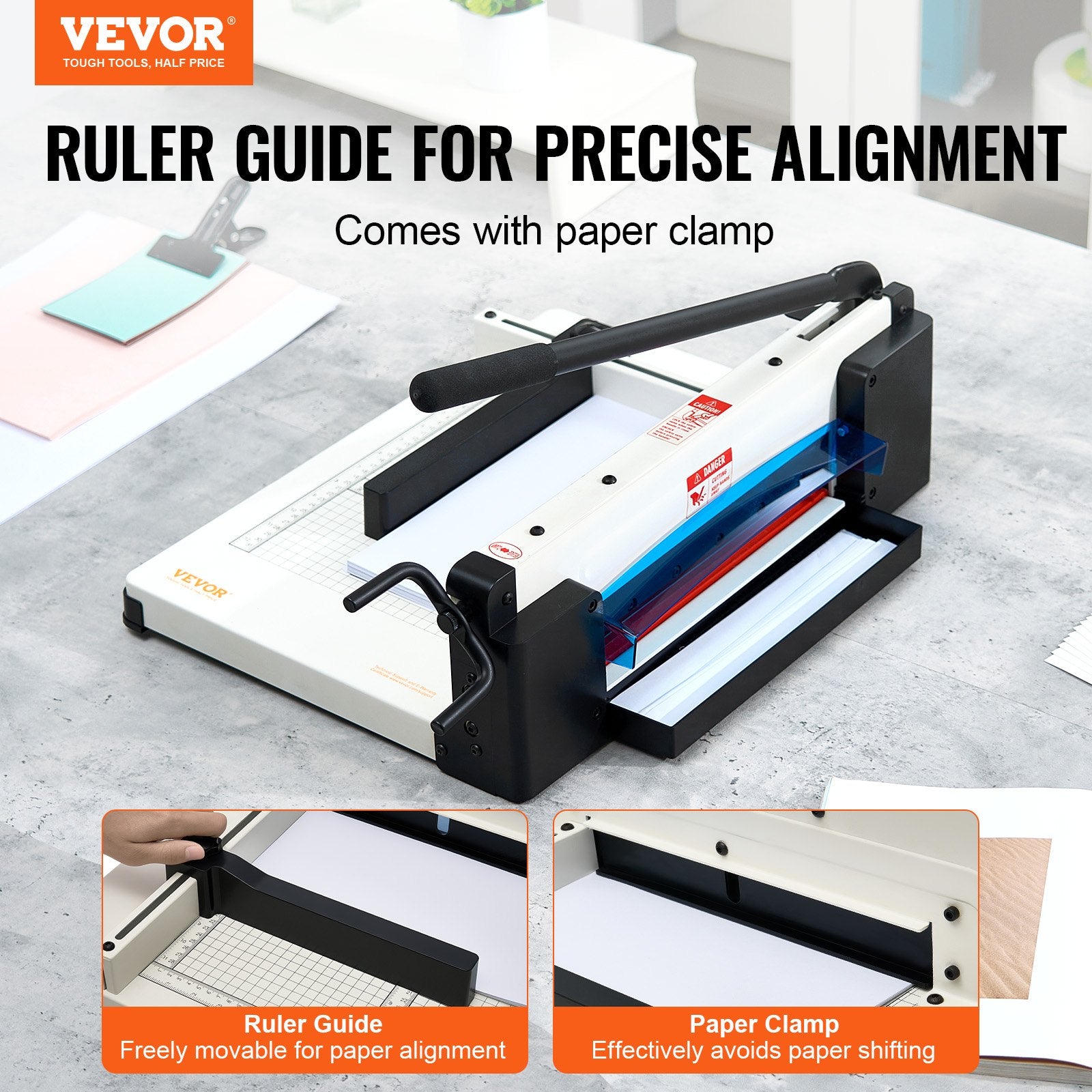 Putty Knives, Scrapers & Chisels: VEVOR Heavy Duty Paper Cutter, 304.8 mm Industrial Commercial Guillotine Paper Cutter for A4 Paper, 400 Sheet Capacity, Solid Steel Construction, Stack Paper Trimmer for Office Home School Shop, White