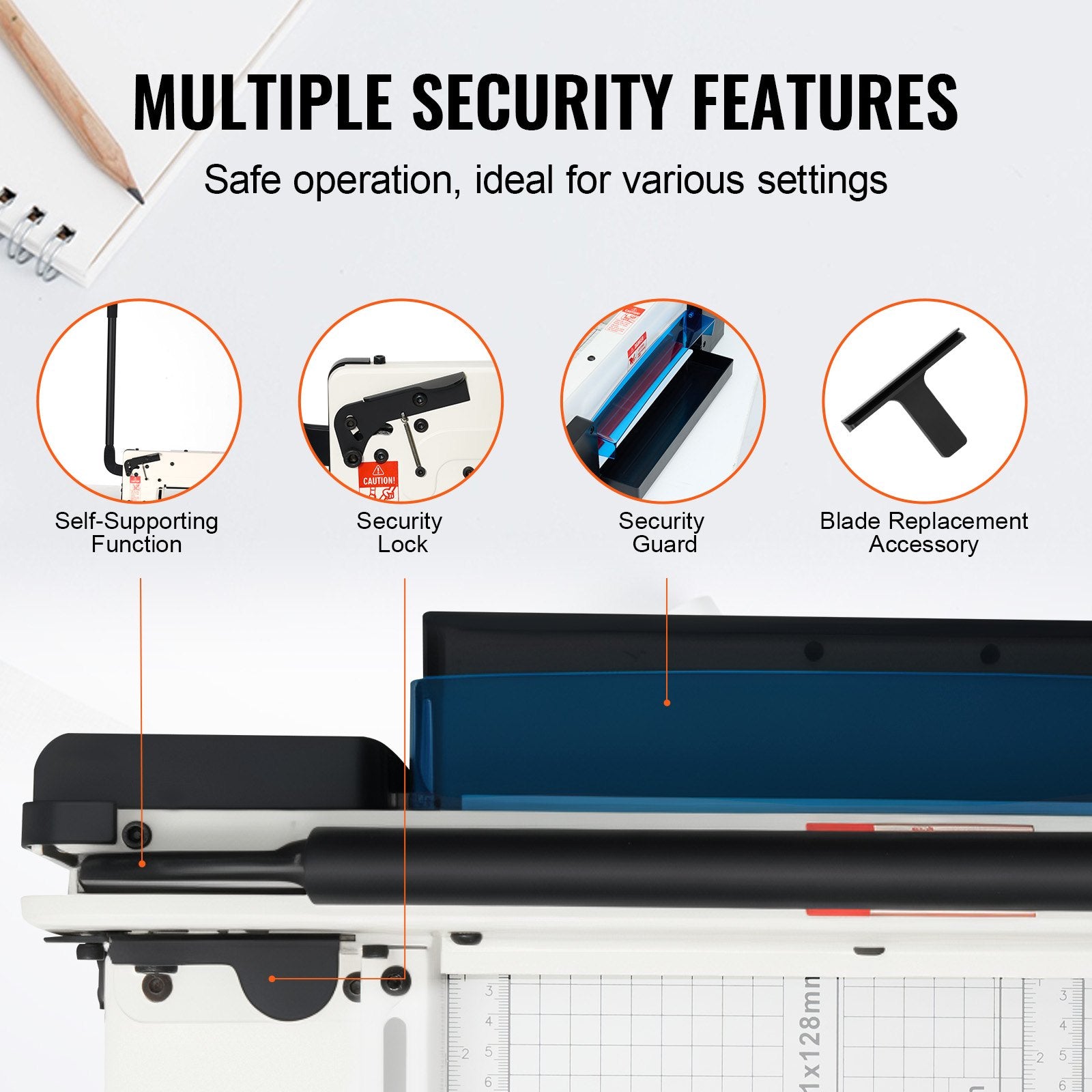 Putty Knives, Scrapers & Chisels: VEVOR Heavy Duty Paper Cutter, 304.8 mm Industrial Commercial Guillotine Paper Cutter for A4 Paper, 400 Sheet Capacity, Solid Steel Construction, Stack Paper Trimmer for Office Home School Shop, White