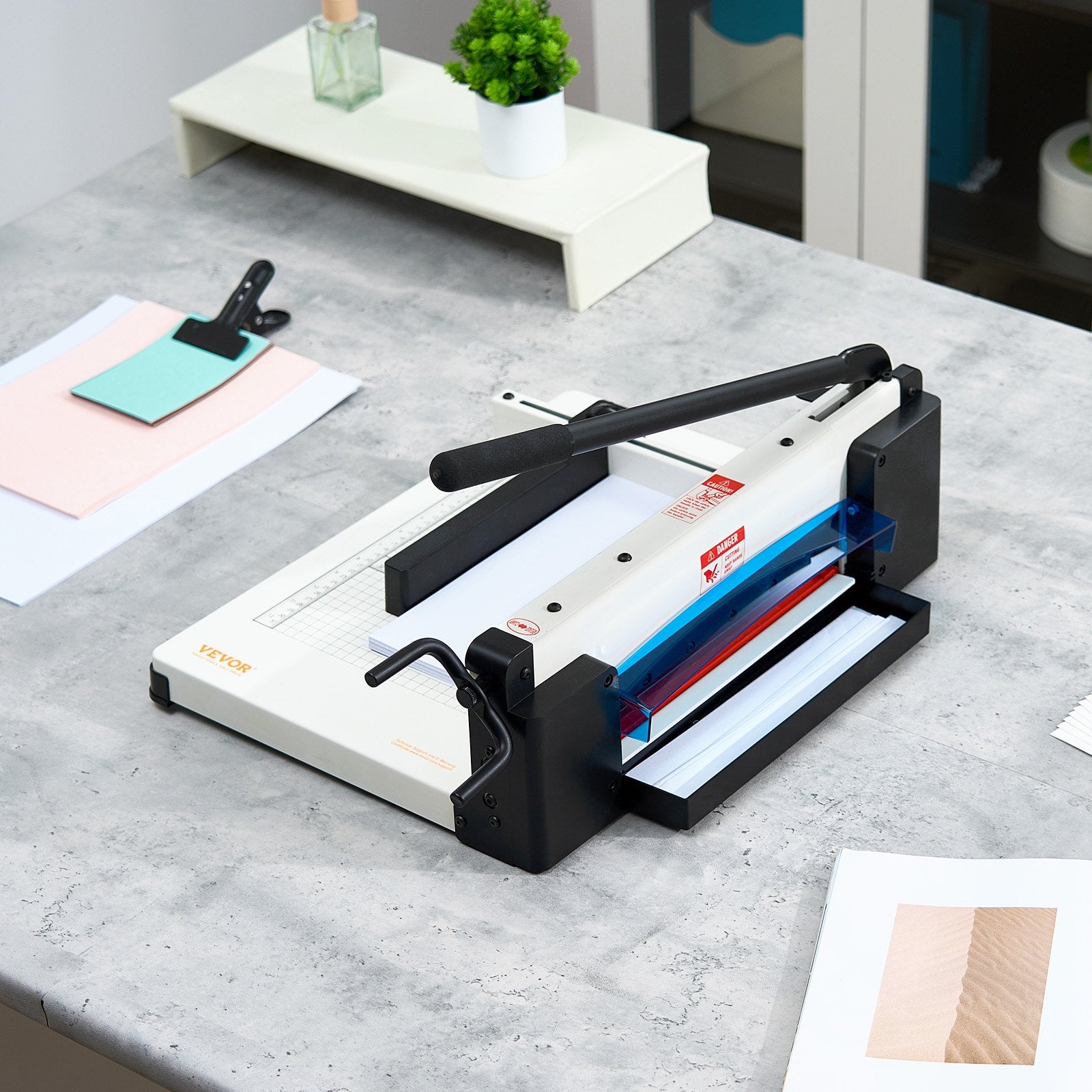 Putty Knives, Scrapers & Chisels: VEVOR Heavy Duty Paper Cutter, 304.8 mm Industrial Commercial Guillotine Paper Cutter for A4 Paper, 400 Sheet Capacity, Solid Steel Construction, Stack Paper Trimmer for Office Home School Shop, White