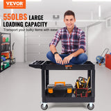 Kitchen & Dining Trolleys: VEVOR Utility Service Cart, 2 Shelf 550LBS Heavy Duty Plastic Rolling Utility Cart with 360° Swivel Wheels (2 with Brakes), Large Lipped Shelf, Ergonomic Storage Handle for Warehouse/Garage/Cleaning