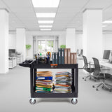Kitchen & Dining Trolleys: VEVOR Utility Service Cart, 2 Shelf 550LBS Heavy Duty Plastic Rolling Utility Cart with 360° Swivel Wheels (2 with Brakes), Large Lipped Shelf, Ergonomic Storage Handle for Warehouse/Garage/Cleaning