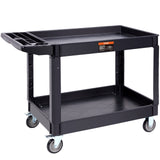 Kitchen & Dining Trolleys: VEVOR Utility Service Cart, 2 Shelf 550LBS Heavy Duty Plastic Rolling Utility Cart with 360° Swivel Wheels (2 with Brakes), Large Lipped Shelf, Ergonomic Storage Handle for Warehouse/Garage/Cleaning