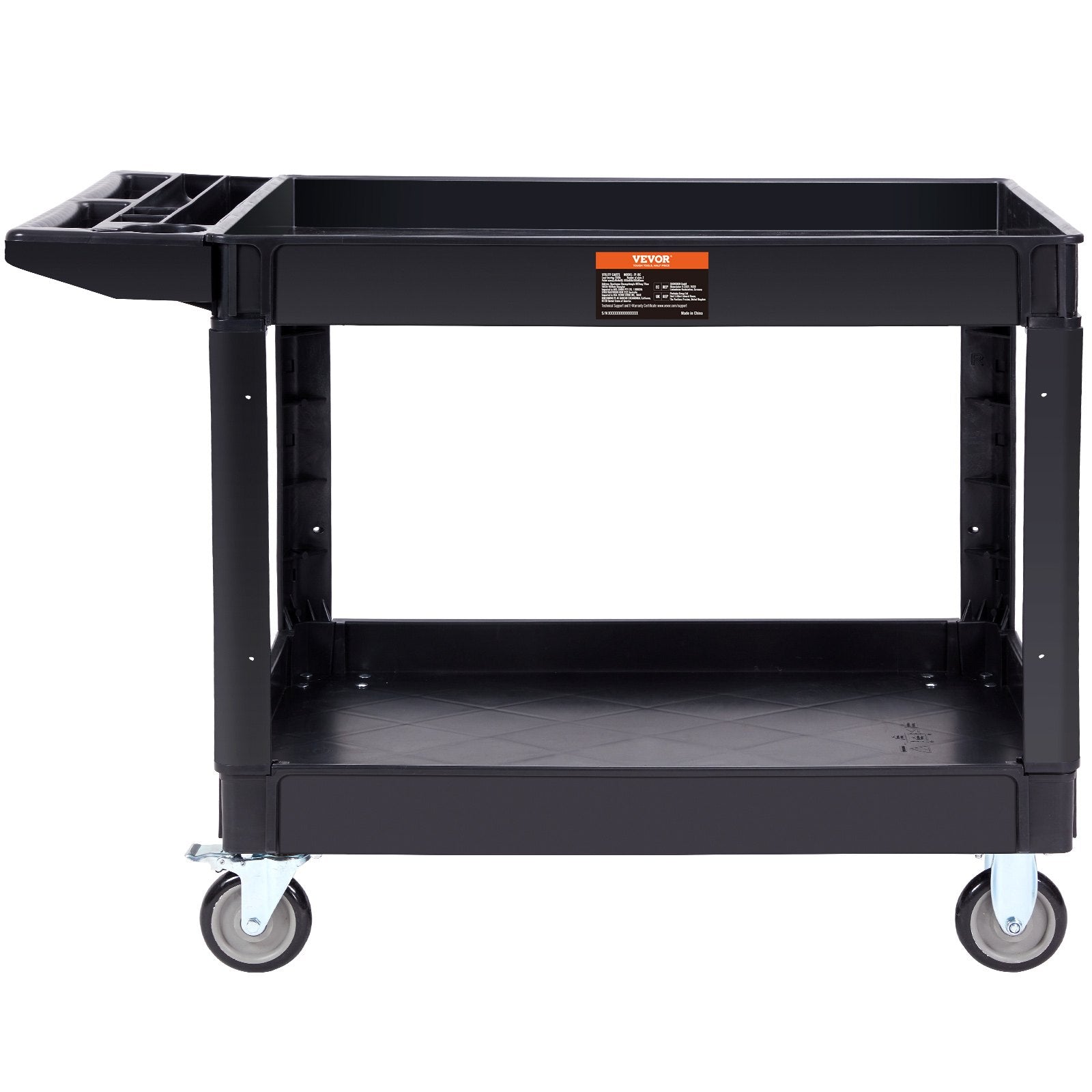 Kitchen & Dining Trolleys: VEVOR Utility Service Cart, 2 Shelf 550LBS Heavy Duty Plastic Rolling Utility Cart with 360° Swivel Wheels (2 with Brakes), Large Lipped Shelf, Ergonomic Storage Handle for Warehouse/Garage/Cleaning