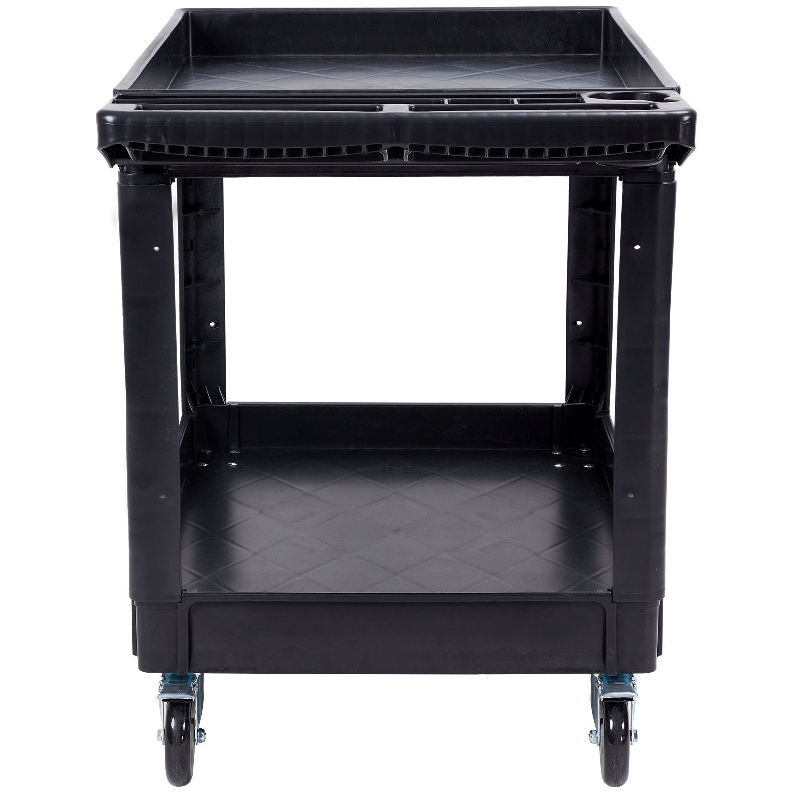 Kitchen & Dining Trolleys: VEVOR Utility Service Cart, 2 Shelf 550LBS Heavy Duty Plastic Rolling Utility Cart with 360° Swivel Wheels (2 with Brakes), Large Lipped Shelf, Ergonomic Storage Handle for Warehouse/Garage/Cleaning