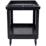 Kitchen & Dining Trolleys: VEVOR Utility Service Cart, 2 Shelf 550LBS Heavy Duty Plastic Rolling Utility Cart with 360° Swivel Wheels (2 with Brakes), Large Lipped Shelf, Ergonomic Storage Handle for Warehouse/Garage/Cleaning