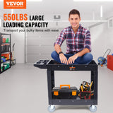 Kitchen & Dining Trolleys: VEVOR Utility Service Cart, 2 Shelf 550LBS Heavy Duty Plastic Rolling Utility Cart with 360° Swivel Wheels, Medium Lipped Shelf, Ergonomic Storage Handle for Warehouse/Garage/Cleaning/Office