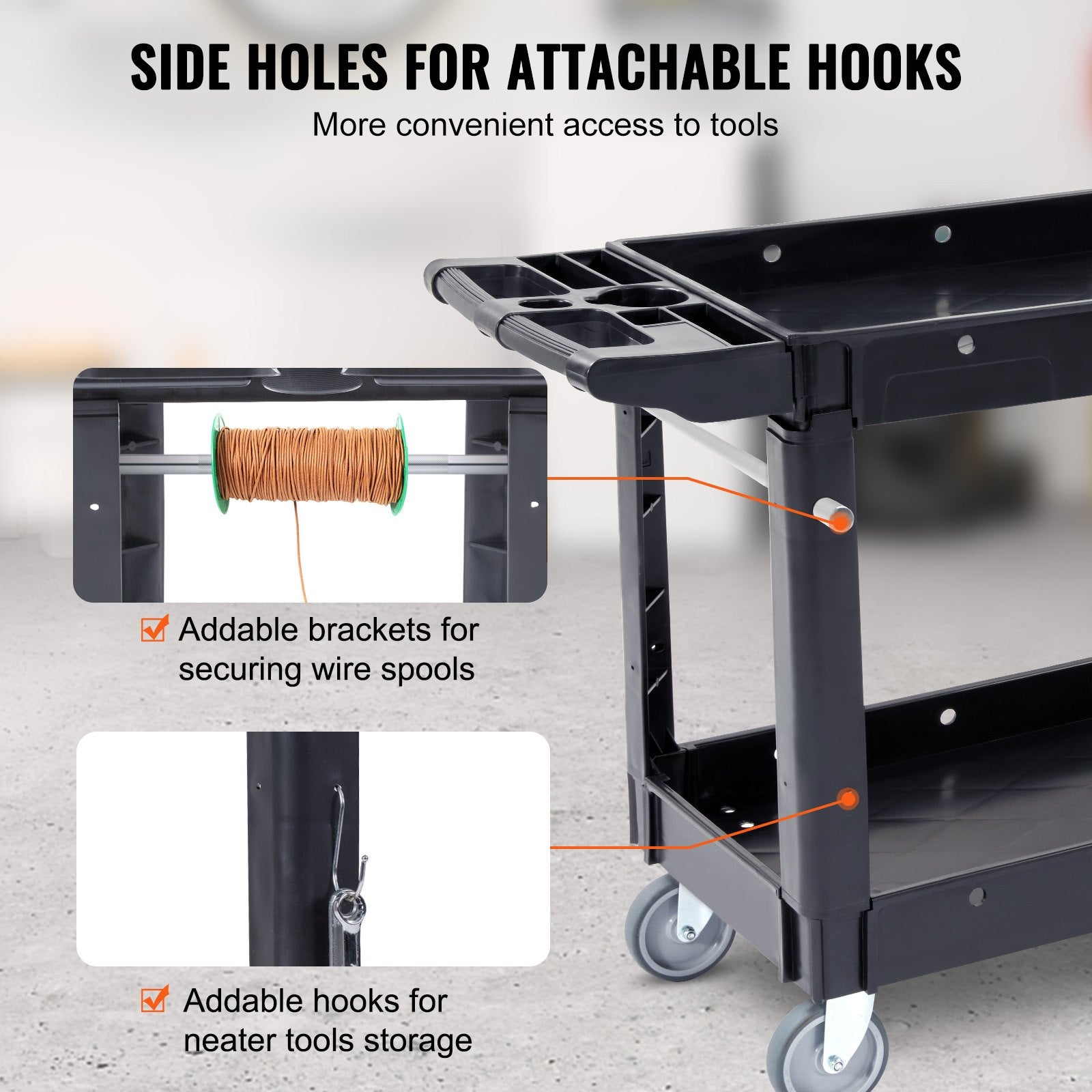 Kitchen & Dining Trolleys: VEVOR Utility Service Cart, 2 Shelf 550LBS Heavy Duty Plastic Rolling Utility Cart with 360° Swivel Wheels, Medium Lipped Shelf, Ergonomic Storage Handle for Warehouse/Garage/Cleaning/Office