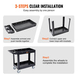 Kitchen & Dining Trolleys: VEVOR Utility Service Cart, 2 Shelf 550LBS Heavy Duty Plastic Rolling Utility Cart with 360° Swivel Wheels, Medium Lipped Shelf, Ergonomic Storage Handle for Warehouse/Garage/Cleaning/Office