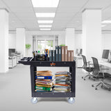 Kitchen & Dining Trolleys: VEVOR Utility Service Cart, 2 Shelf 550LBS Heavy Duty Plastic Rolling Utility Cart with 360° Swivel Wheels, Medium Lipped Shelf, Ergonomic Storage Handle for Warehouse/Garage/Cleaning/Office