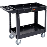 Kitchen & Dining Trolleys: VEVOR Utility Service Cart, 2 Shelf 550LBS Heavy Duty Plastic Rolling Utility Cart with 360° Swivel Wheels, Medium Lipped Shelf, Ergonomic Storage Handle for Warehouse/Garage/Cleaning/Office