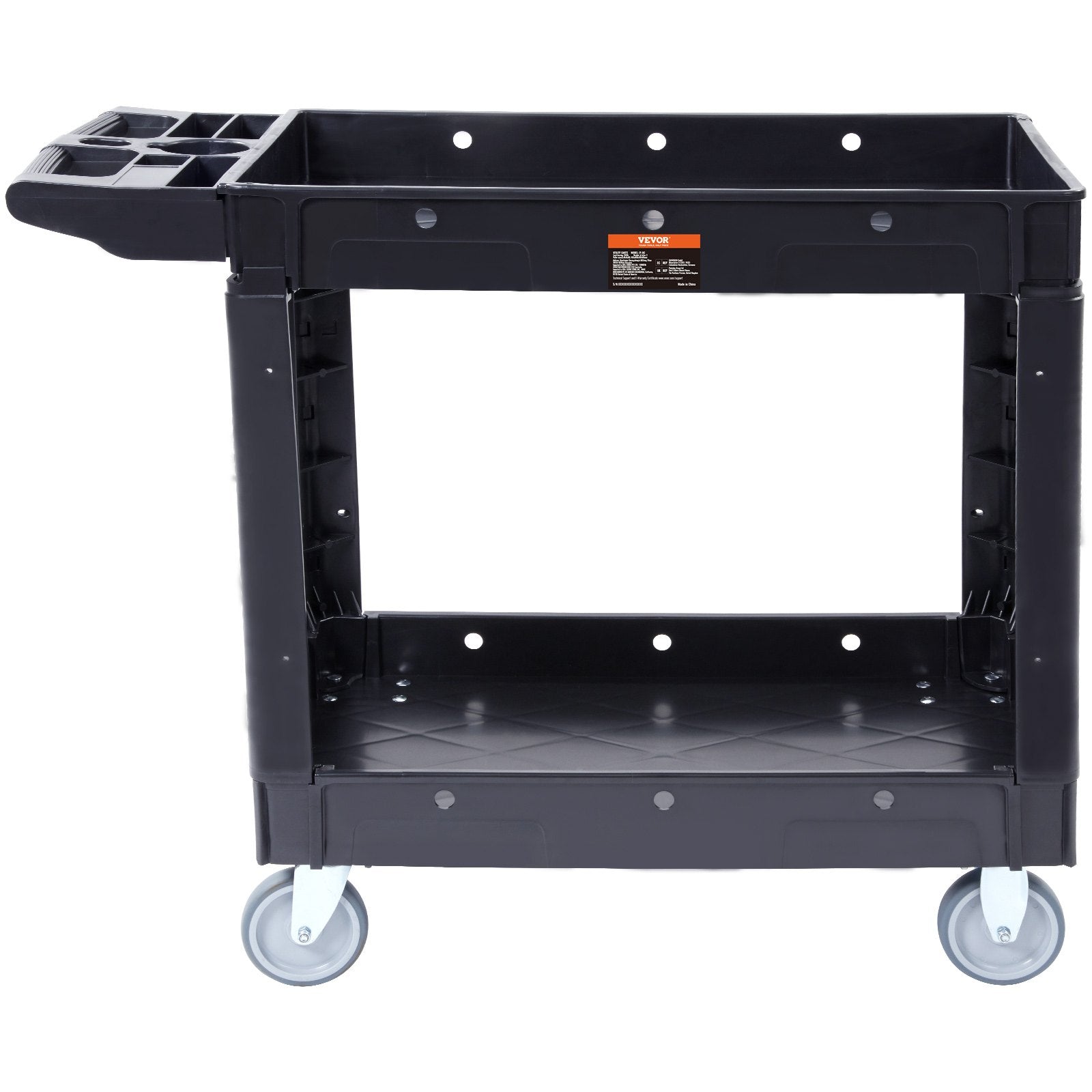 Kitchen & Dining Trolleys: VEVOR Utility Service Cart, 2 Shelf 550LBS Heavy Duty Plastic Rolling Utility Cart with 360° Swivel Wheels, Medium Lipped Shelf, Ergonomic Storage Handle for Warehouse/Garage/Cleaning/Office
