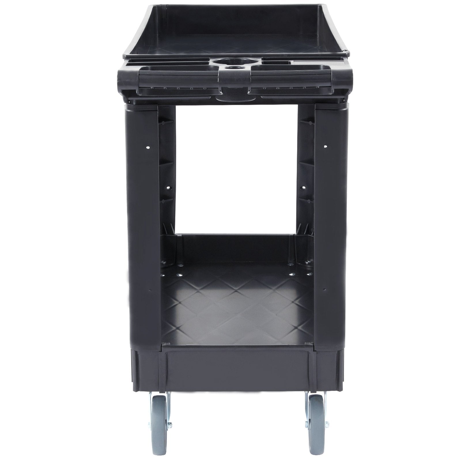 Kitchen & Dining Trolleys: VEVOR Utility Service Cart, 2 Shelf 550LBS Heavy Duty Plastic Rolling Utility Cart with 360° Swivel Wheels, Medium Lipped Shelf, Ergonomic Storage Handle for Warehouse/Garage/Cleaning/Office