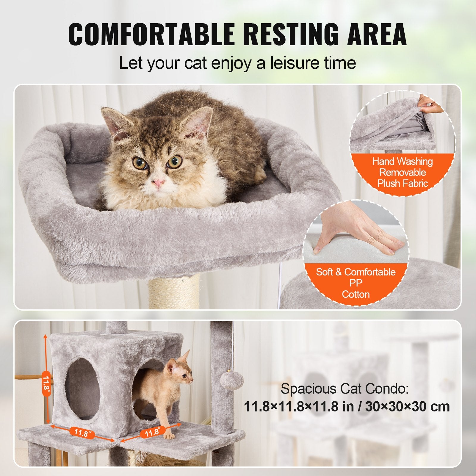 Cat Scratching Posts: VEVOR Cat Tree 143 cm Cat Tower with Cat Condo Sisal Scratching Post Light Grey
