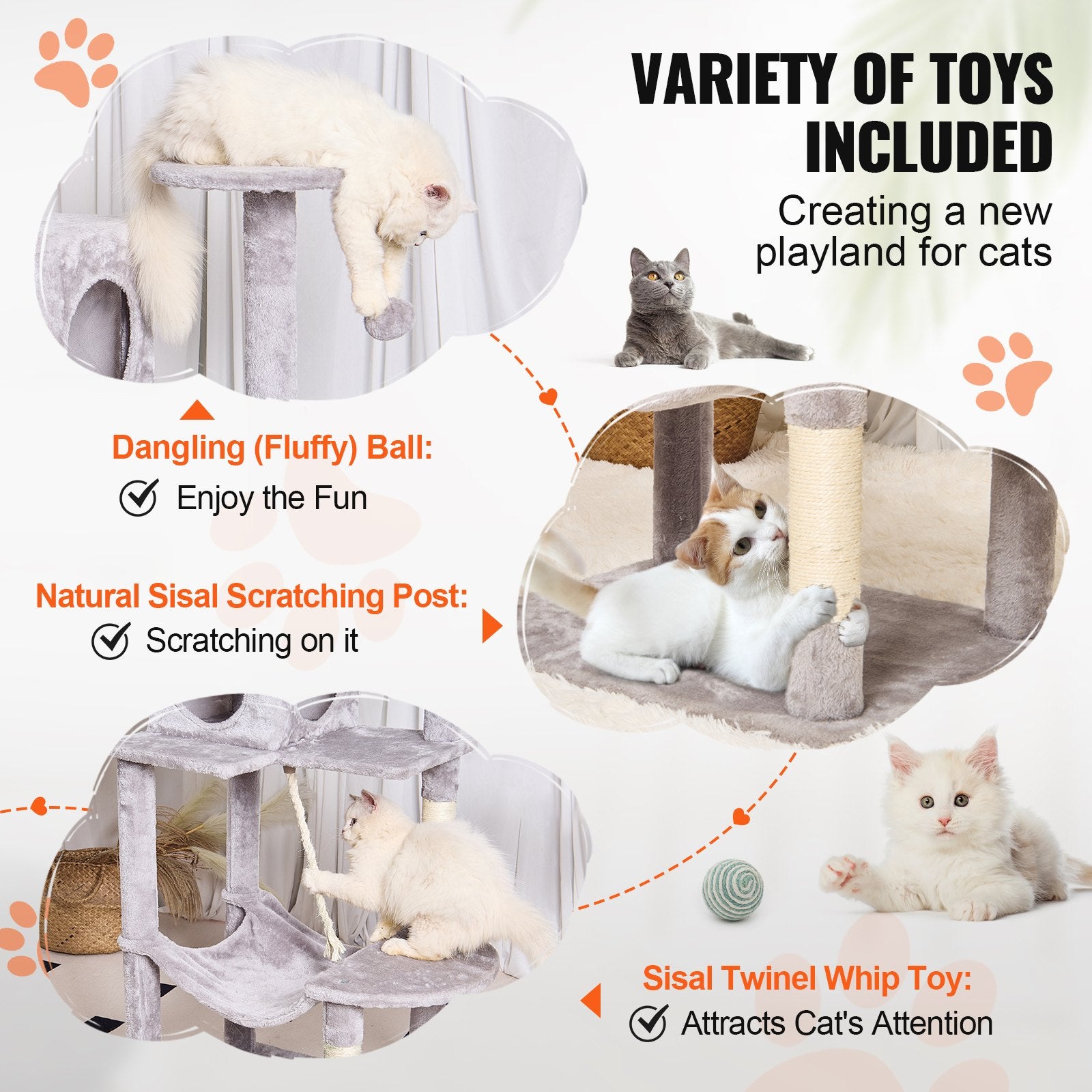 Cat Scratching Posts: VEVOR Cat Tree 143 cm Cat Tower with Cat Condo Sisal Scratching Post Light Grey