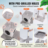 Cat Scratching Posts: VEVOR Cat Tree 143 cm Cat Tower with Cat Condo Sisal Scratching Post Light Grey