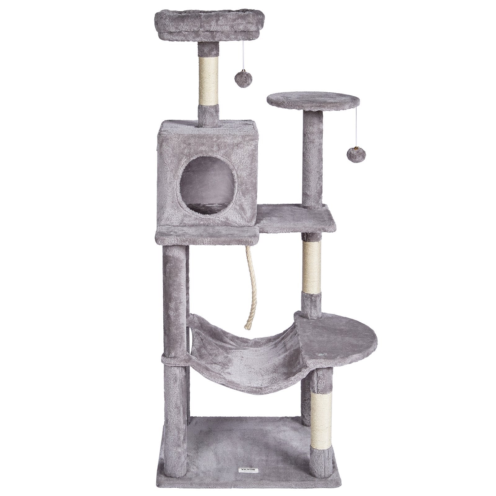 Cat Scratching Posts: VEVOR Cat Tree 143 cm Cat Tower with Cat Condo Sisal Scratching Post Light Grey