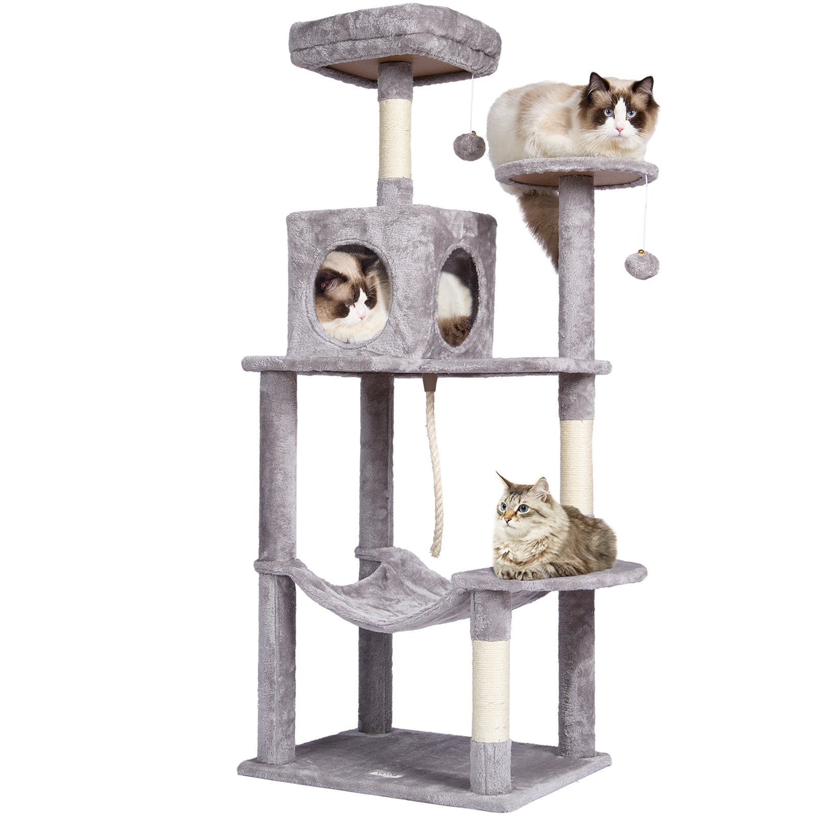 Cat Scratching Posts: VEVOR Cat Tree 143 cm Cat Tower with Cat Condo Sisal Scratching Post Light Grey
