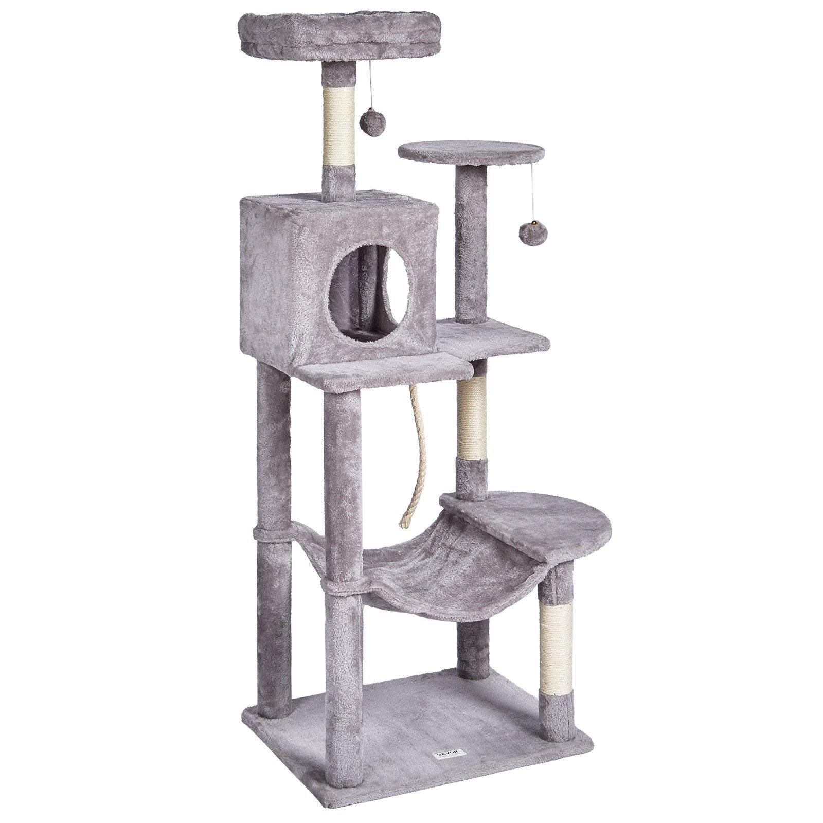 Cat Scratching Posts: VEVOR Cat Tree 143 cm Cat Tower with Cat Condo Sisal Scratching Post Light Grey