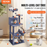 Cat Scratching Posts: VEVOR Cat Tree 143 cm Cat Tower with Cat Condo Sisal Scratching Post Dark Grey