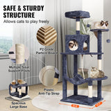 Cat Scratching Posts: VEVOR Cat Tree 143 cm Cat Tower with Cat Condo Sisal Scratching Post Dark Grey