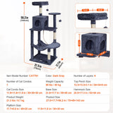 Cat Scratching Posts: VEVOR Cat Tree 143 cm Cat Tower with Cat Condo Sisal Scratching Post Dark Grey