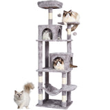Cat Scratching Posts: VEVOR Cat Tree 160 cm Cat Tower with 2 Cat Condos Scratching Post Light Grey