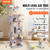 Cat Scratching Posts: VEVOR Cat Tree 160 cm Cat Tower with 2 Cat Condos Scratching Post Light Grey