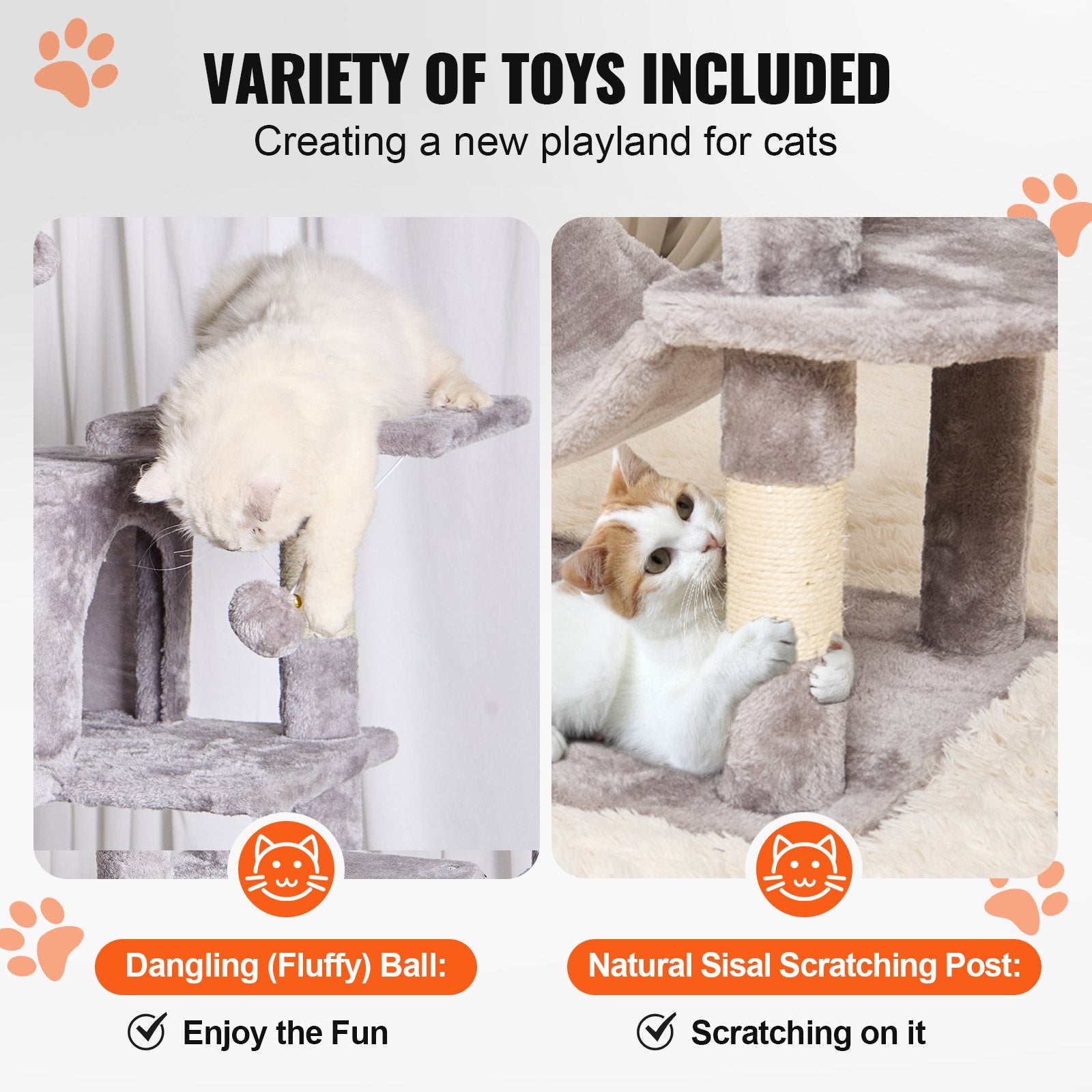 Cat Scratching Posts: VEVOR Cat Tree 160 cm Cat Tower with 2 Cat Condos Scratching Post Light Grey