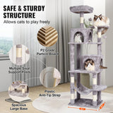 Cat Scratching Posts: VEVOR Cat Tree 160 cm Cat Tower with 2 Cat Condos Scratching Post Light Grey