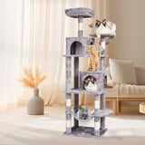 Cat Scratching Posts: VEVOR Cat Tree 160 cm Cat Tower with 2 Cat Condos Scratching Post Light Grey