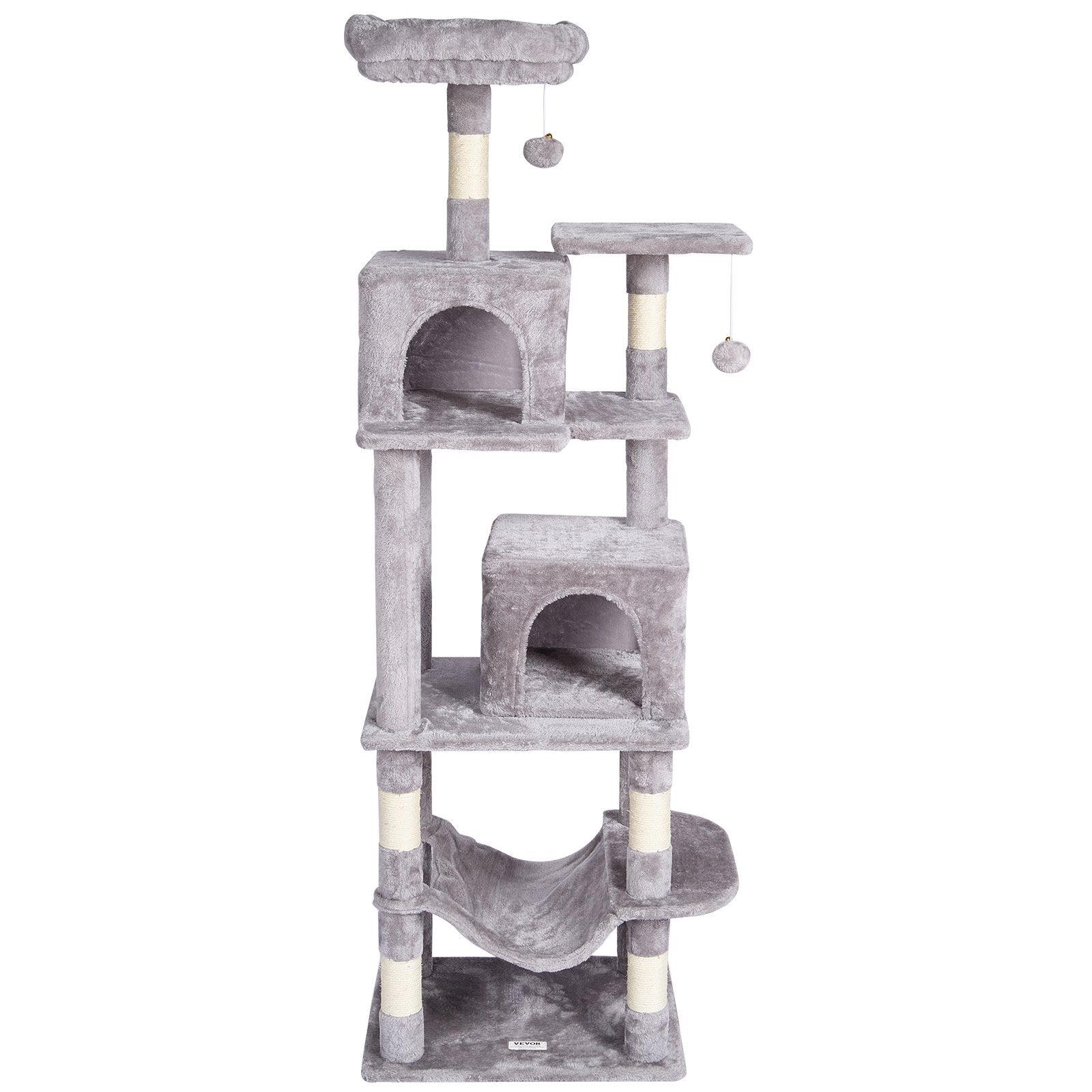 Cat Scratching Posts: VEVOR Cat Tree 160 cm Cat Tower with 2 Cat Condos Scratching Post Light Grey