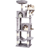 Cat Scratching Posts: VEVOR Cat Tree 160 cm Cat Tower with 2 Cat Condos Scratching Post Light Grey