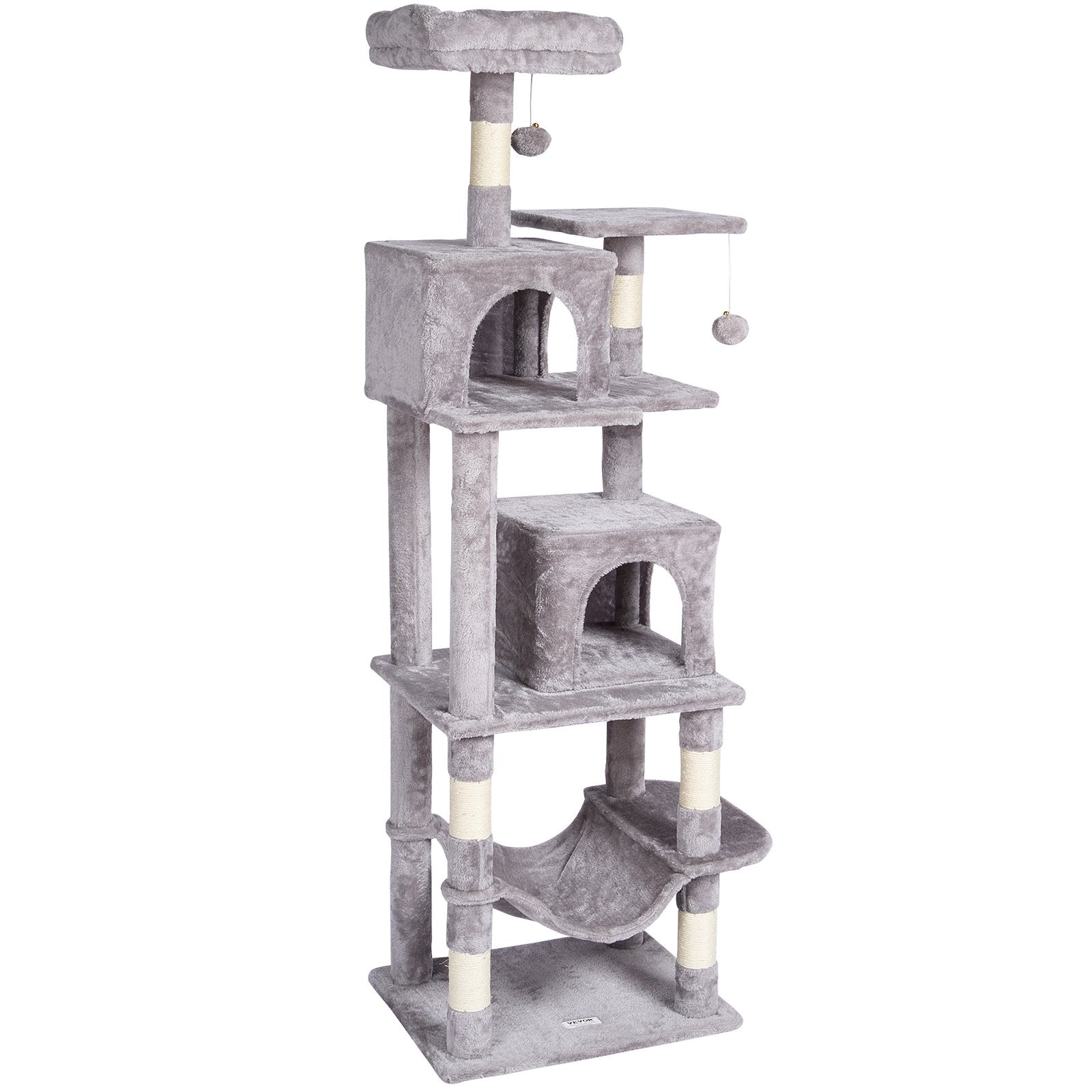 Cat Scratching Posts: VEVOR Cat Tree 160 cm Cat Tower with 2 Cat Condos Scratching Post Light Grey