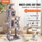 Cat Scratching Posts: VEVOR Cat Tree 174 cm Cat Tower with Cat Condos Sisal Scratching Post Light Grey