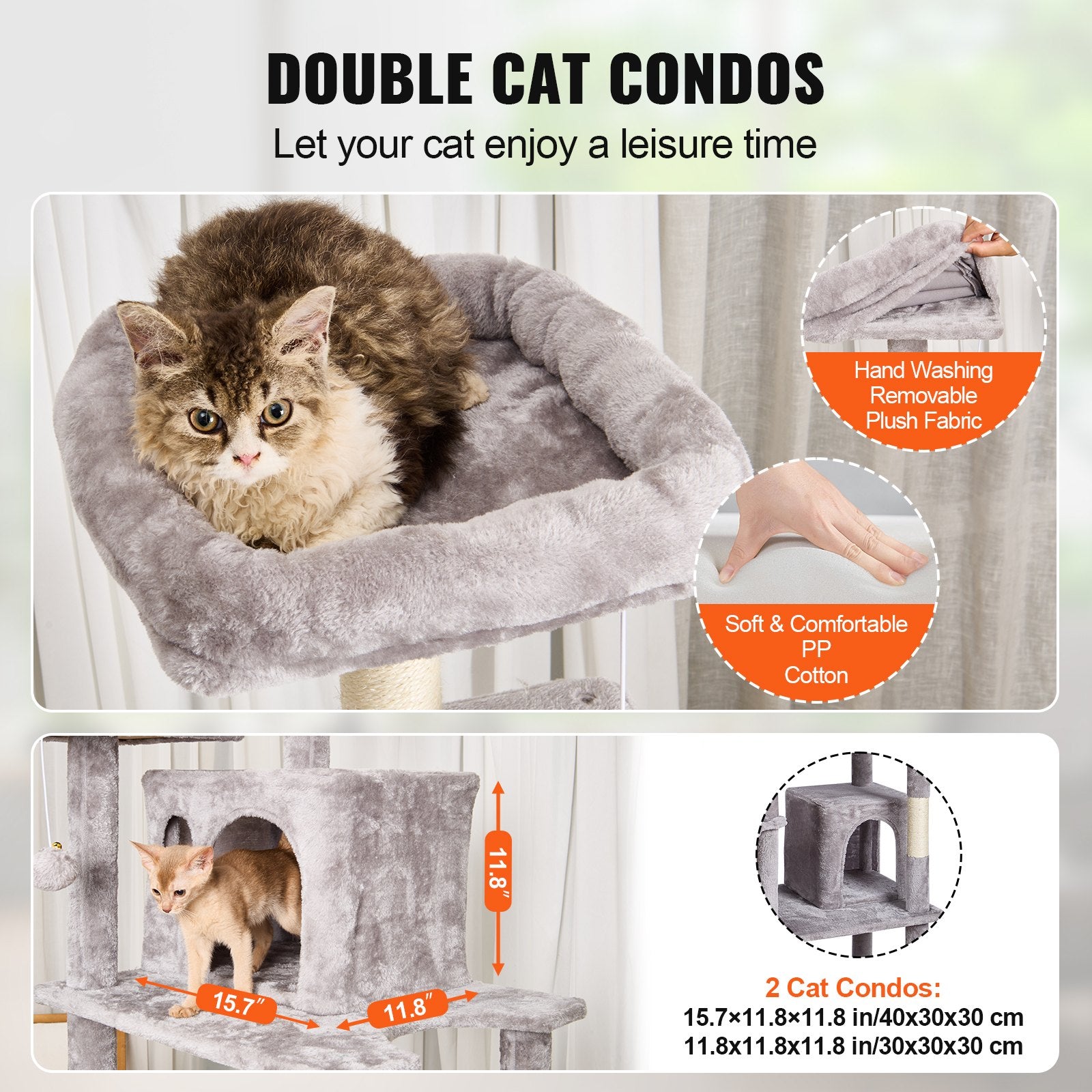 Cat Scratching Posts: VEVOR Cat Tree 174 cm Cat Tower with Cat Condos Sisal Scratching Post Light Grey