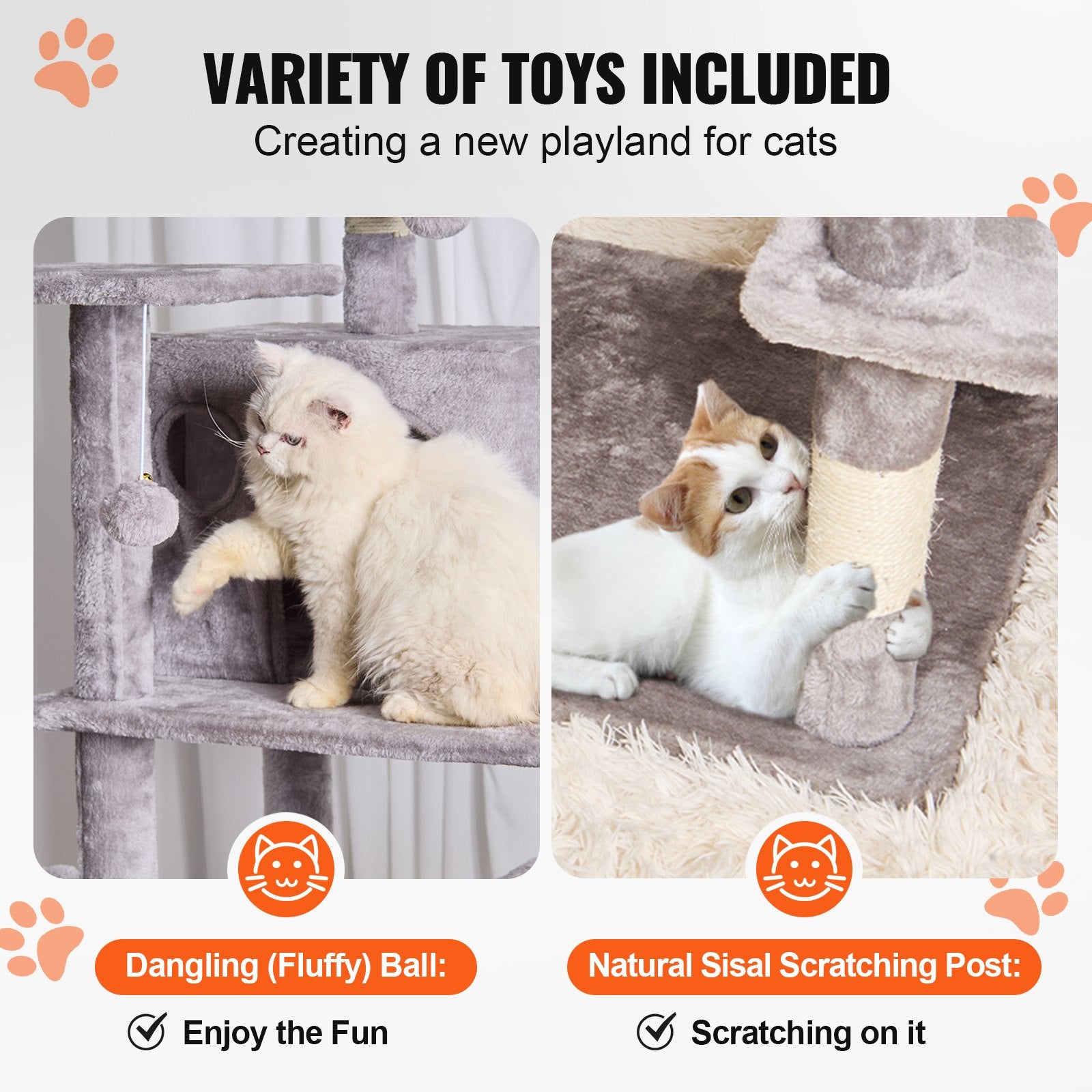 Cat Scratching Posts: VEVOR Cat Tree 174 cm Cat Tower with Cat Condos Sisal Scratching Post Light Grey