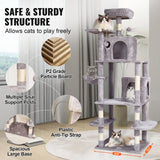 Cat Scratching Posts: VEVOR Cat Tree 174 cm Cat Tower with Cat Condos Sisal Scratching Post Light Grey
